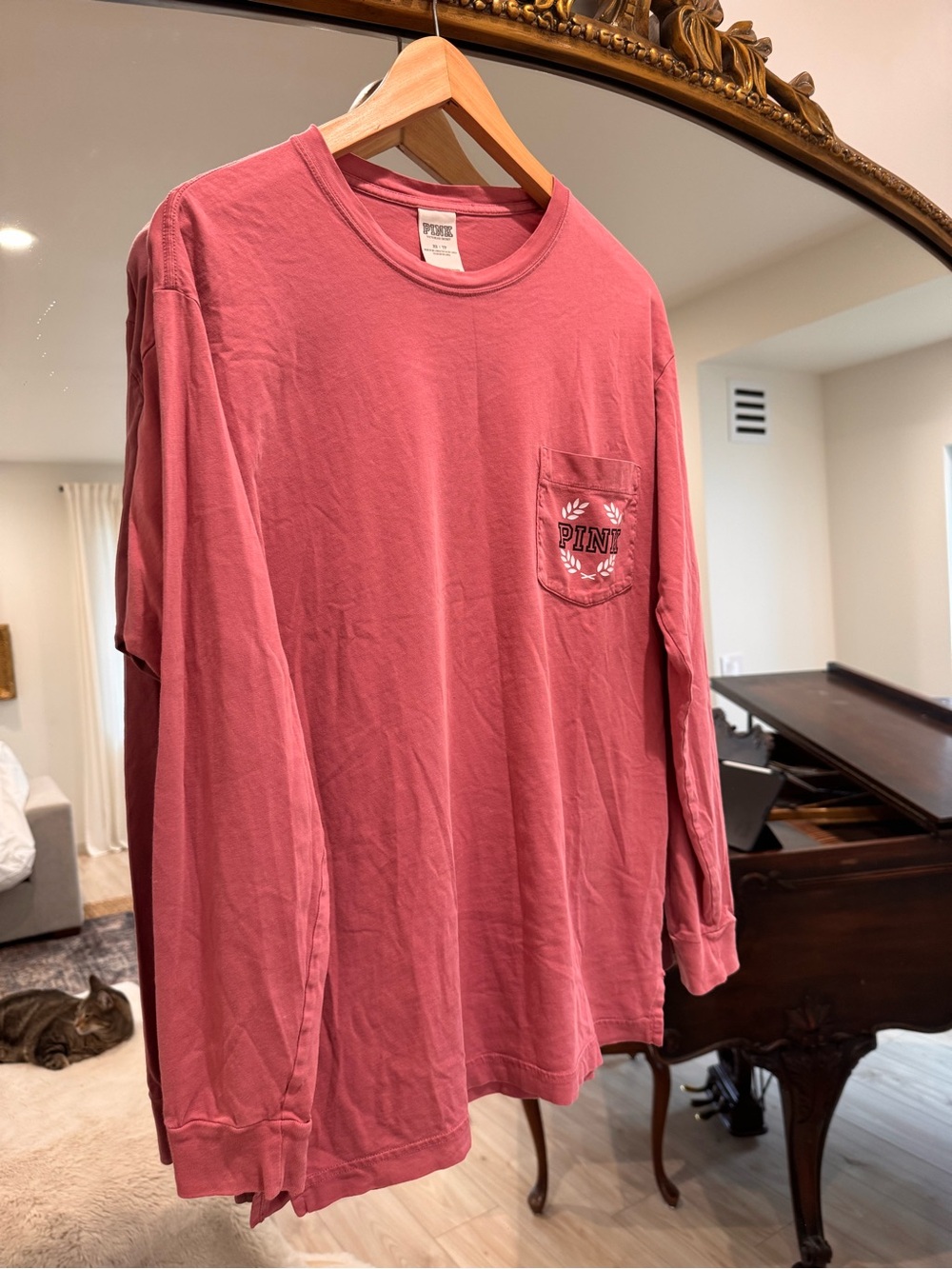 PINK Victoria's Secret Long-Sleeve Pocket Tee - Dusty Rose Y2K
